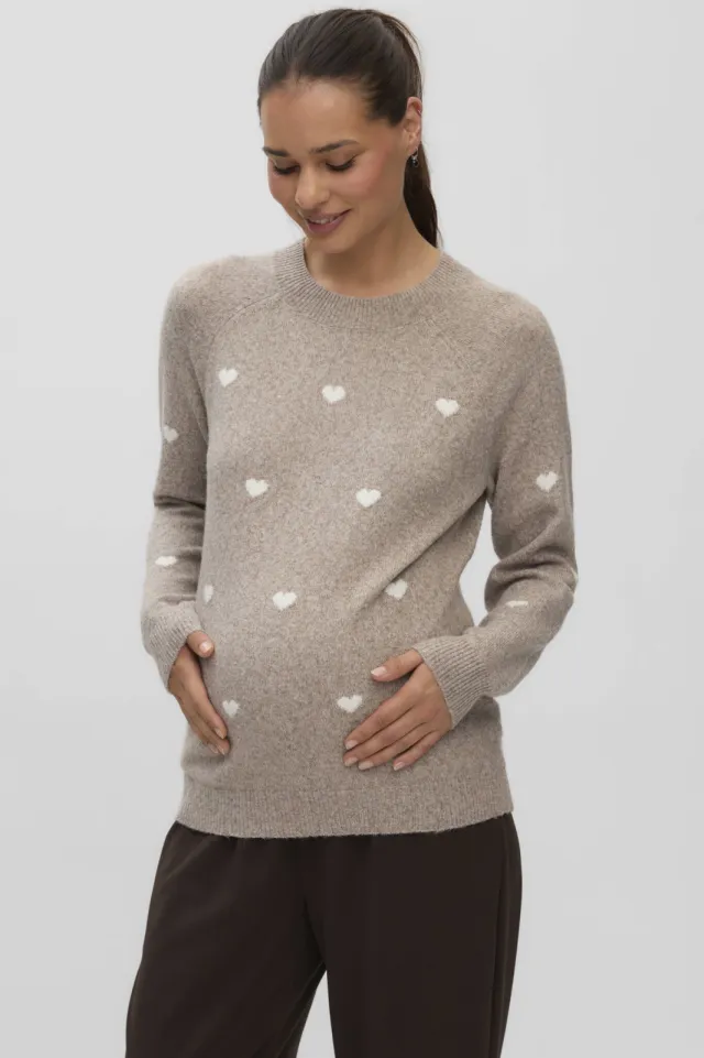 Vero Moda MATERNITY rechtvallende gebreide zwangerschapstrui met hartjes - grijs Grijs/ecru