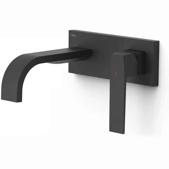 Tres Slim Exclusive wastafelmengkraan inbouw gebogen uitloop mat zwart