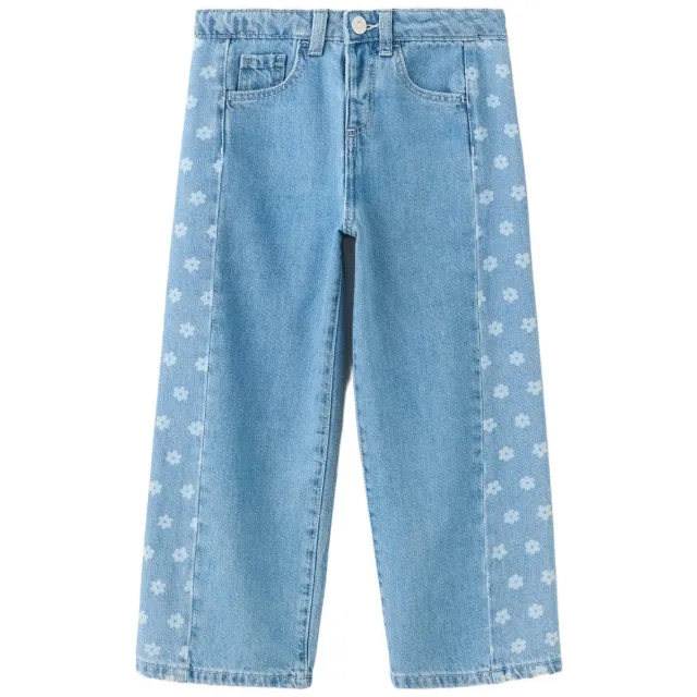 Mango Kids wide leg gebloemde jeans - lichtblauw Light blue denim