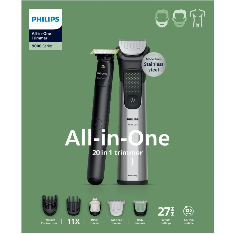 Philips All-in-One Series 9000 - MG9557/15 - 20-in-1 - Multigroom - Baardtrimmer zwart-zilver, foto 6