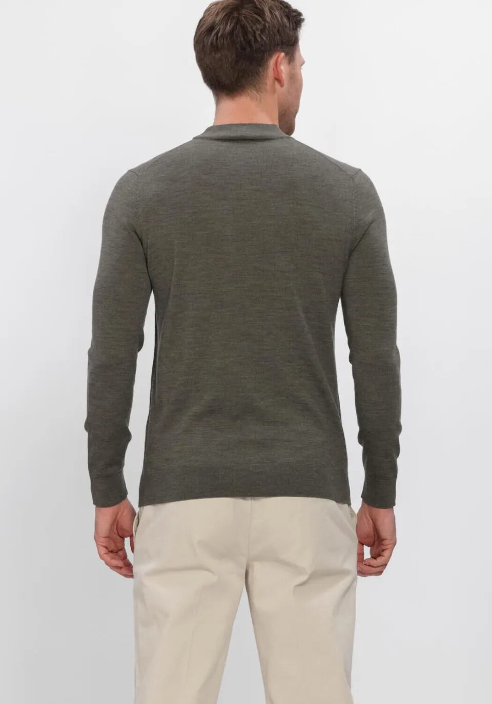 Profuomo Heren Truien & Vesten Pullover Mock Neck Extrafine Merino - Khaki, foto 3