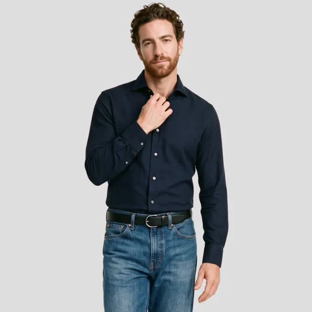 Profuomo slim fit twill overhemd - donkerblauw Navy