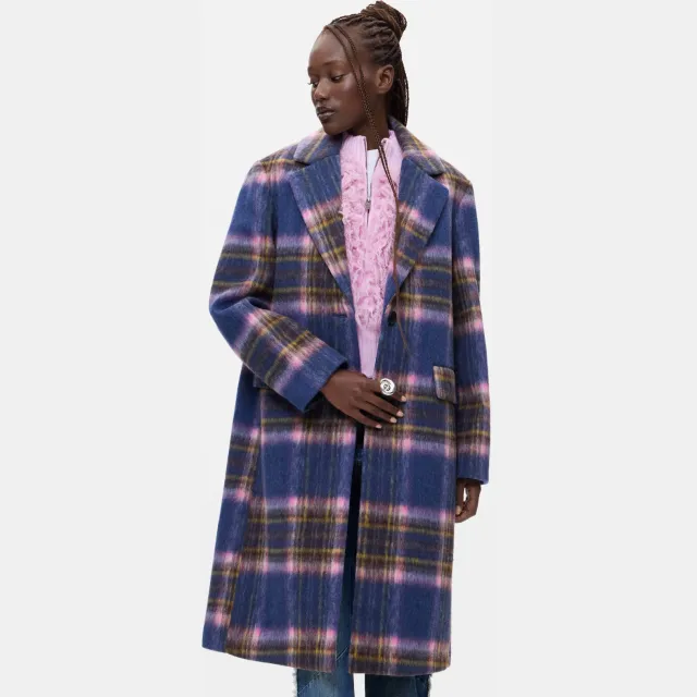 Desigual Checkered mantel blauw roze Blauw/roze
