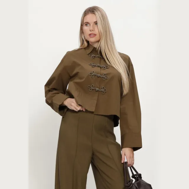 Yas Yasleema Frog blouse olijfgroen