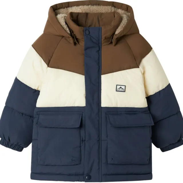 NAME IT MINI gewatteerde jas donkerblauw Bruin/donkerblauw/ecru