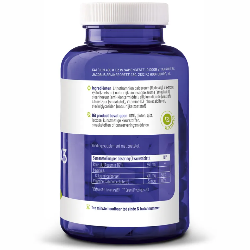 Vitakruid Calcium 400 & D3 uit rode alg kauwtabletten, foto 4