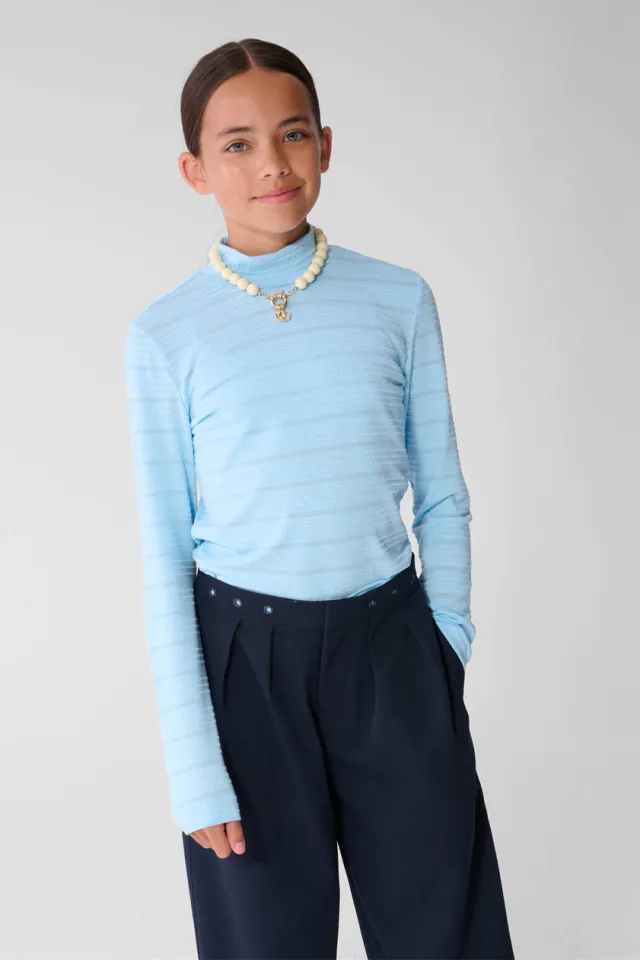 Shoeby gestreepte longsleeve lichtblauw, foto 4