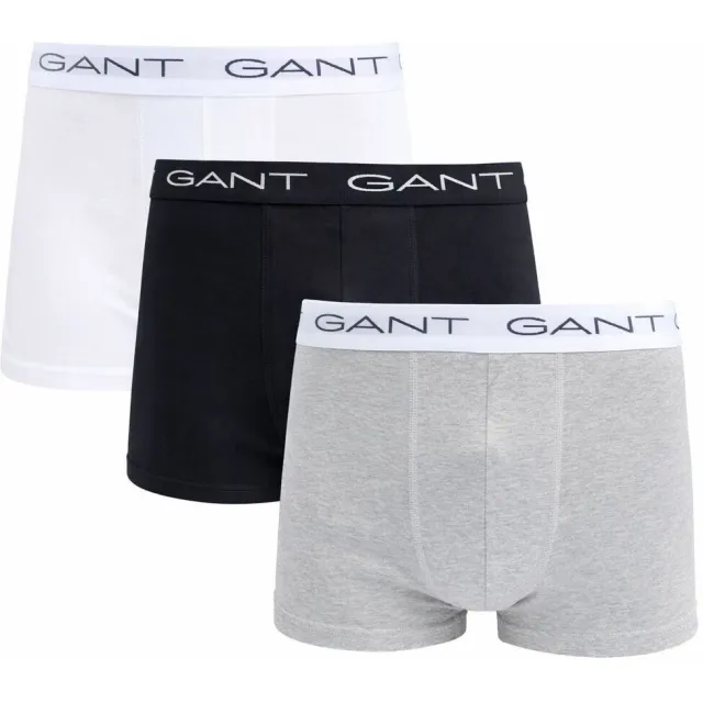 Gant trunk boxershorts 3-pack zwart, wit en grijs lichtgrijs