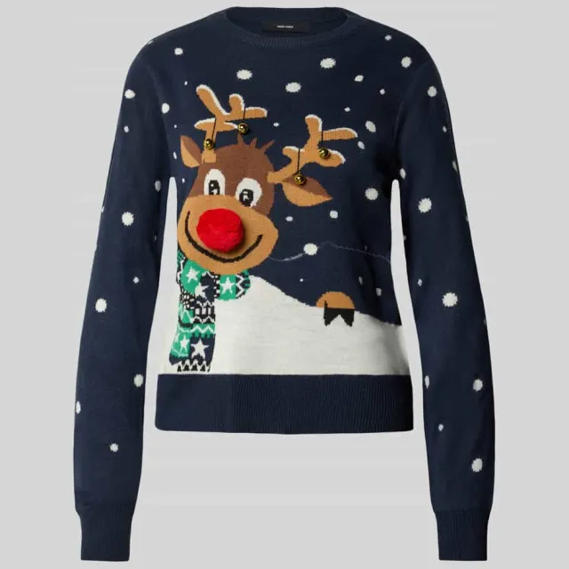 Vero Moda Regular fit pullover met kerstmotief model 'VMFROSTYDEER' Donkerblauw