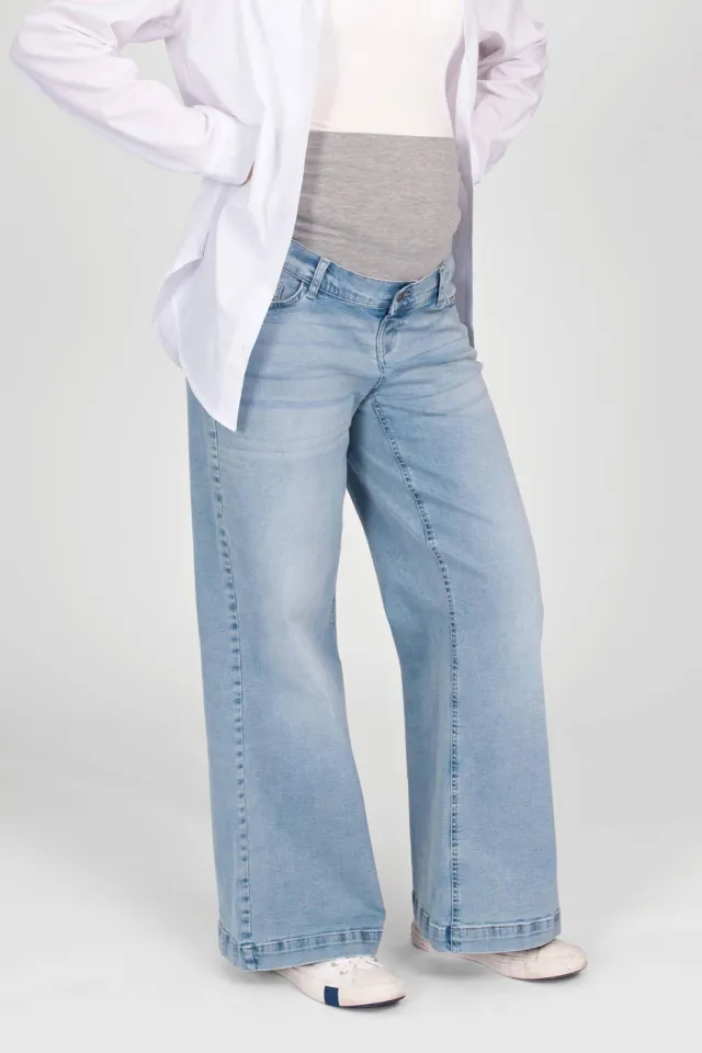 LOVE2WAIT zwangerschaps wide leg jeans light blue denim Light Wash