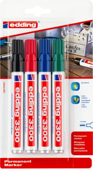 Edding Viltstift edding 3300 schuin 1-5mm assorti blister blauw