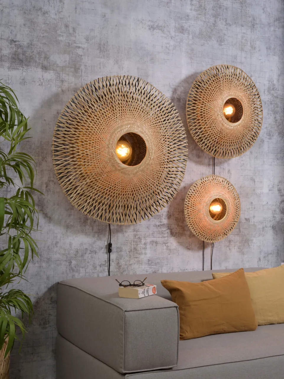 Good&Mojo wandlamp Kalimantan bamboe naturel zwart, foto 8