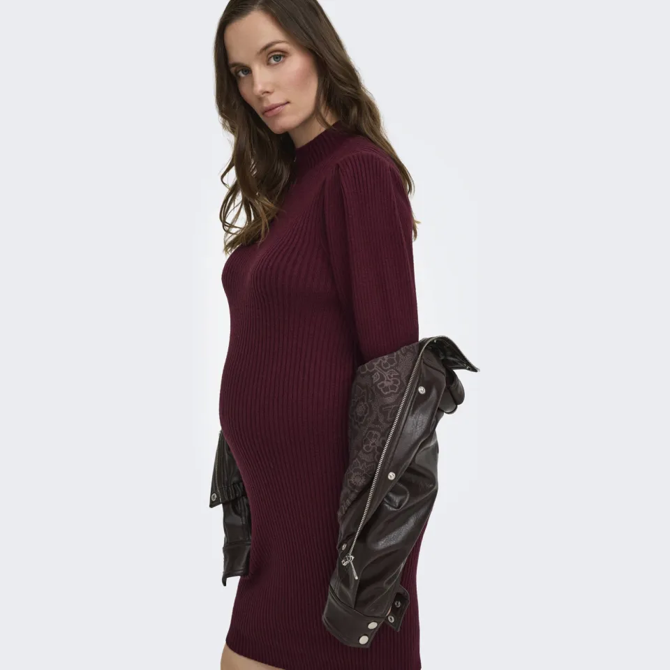 Only Maternity gebreide zwangerschapsjurk donkerrood, foto 4