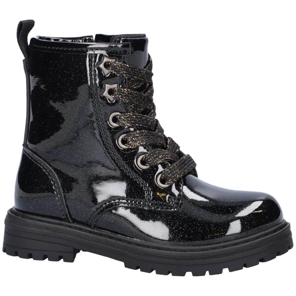 Nelson Kids lakleren enkelboots met profielzool en glitters - zwart, foto 3