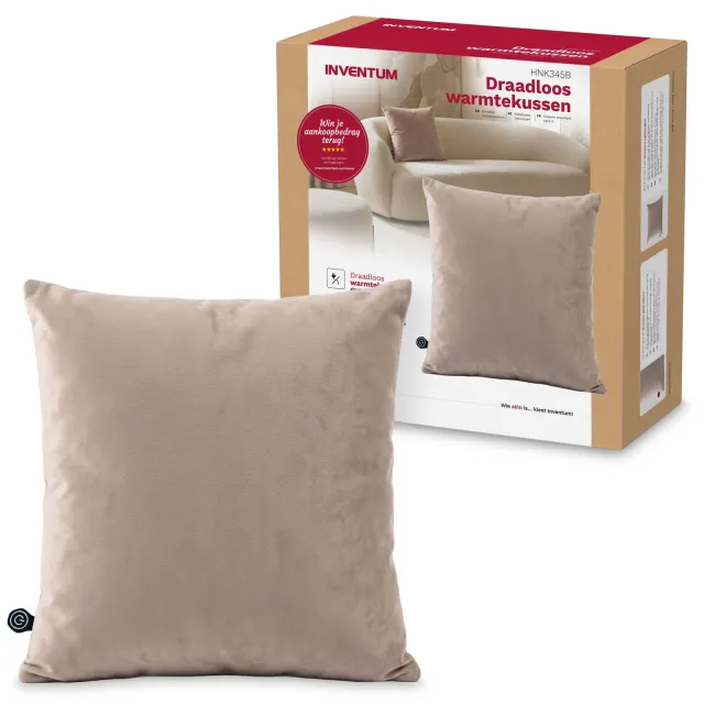 Inventum Draadloos warmtekussen van 42 x 42 cm met 3 warmtestanden bruin