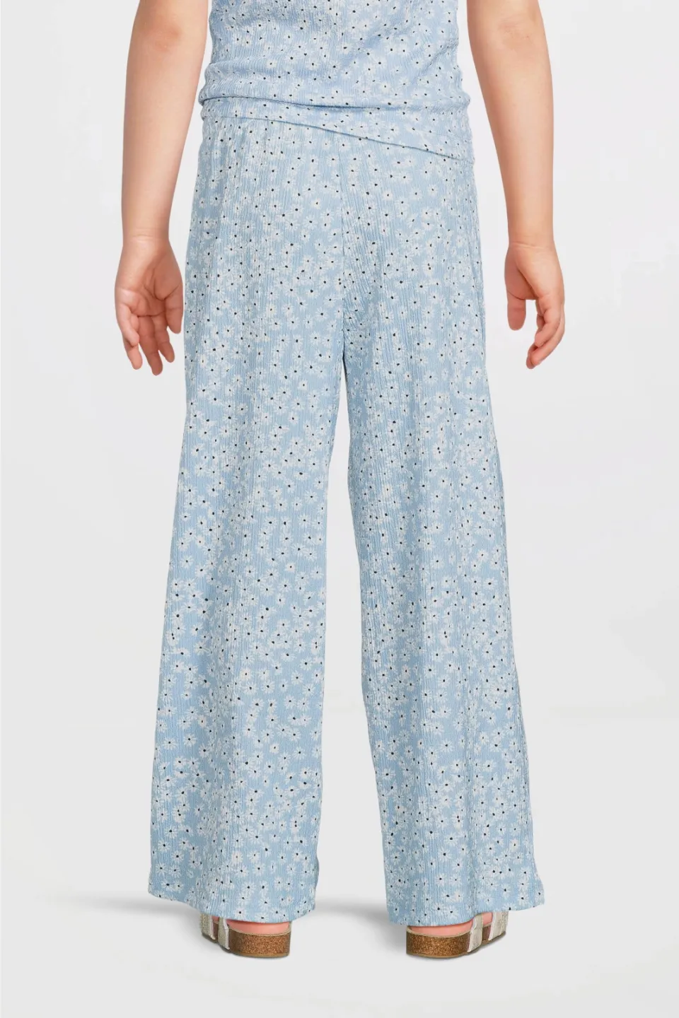 Anytime wide leg crinkle broek bloemenprint lichtblauw, foto 4