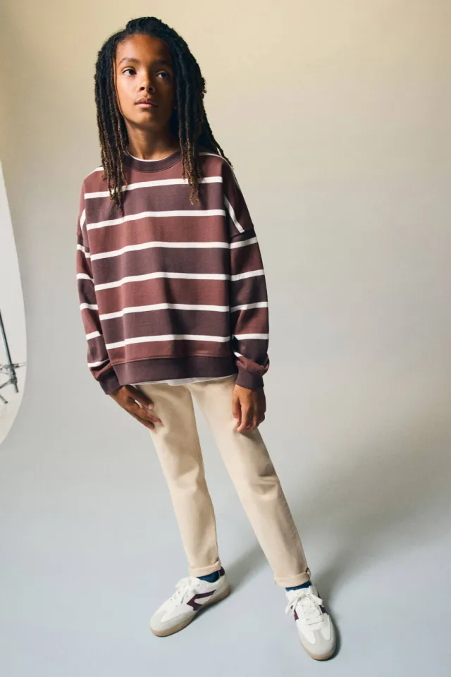 Mango Kids katoenen gestreepte sweater - bruin Bruin/ecru