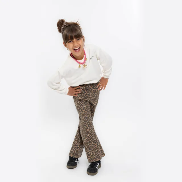 No Way Monday wide leg jeans met panterprint bruin Bruin/zwart