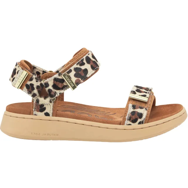 Woden leren sandalen met ponyhair en panterprint beige/bruin/zwart