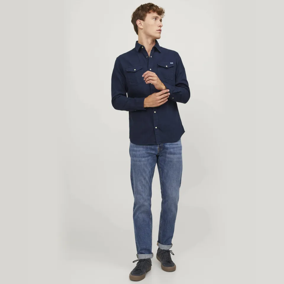 Jack & Jones ESSENTIALS regular casual overhemd donkerblauw Dark Navy