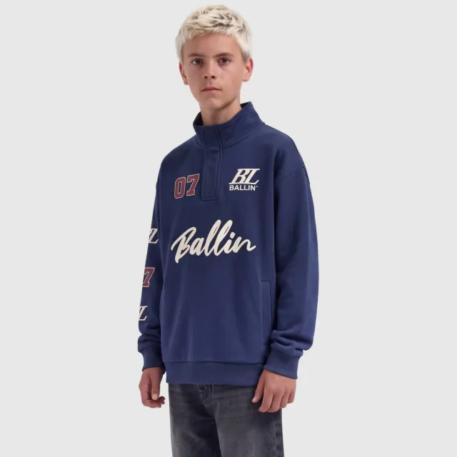 Ballin boxy sweater met backprint - donkerblauw