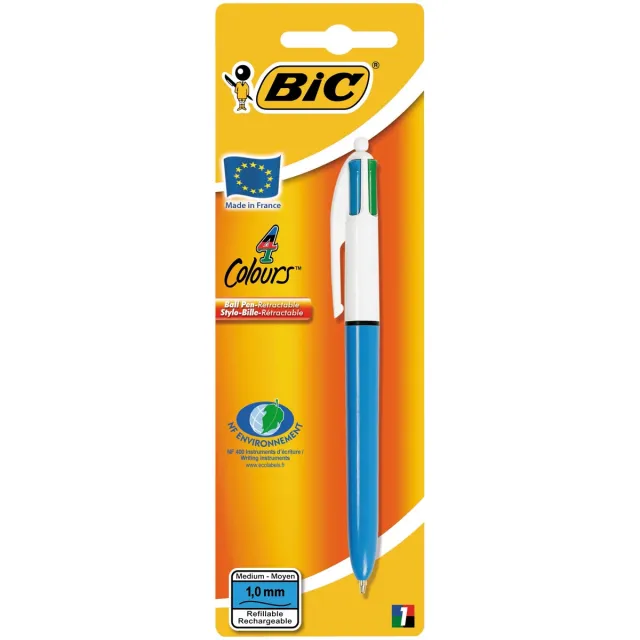 Bic Balpen bic 4kleuren medium lichtblauw blister Stuk