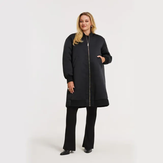 Yoek Lang bomberjack SATIN | Zwart