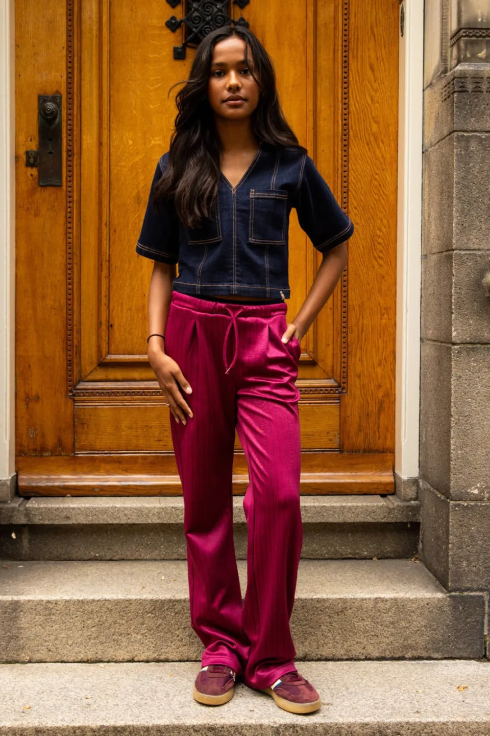 LOOXS 10sixteen sweatpant met krijtstreep donkerrood, foto 4