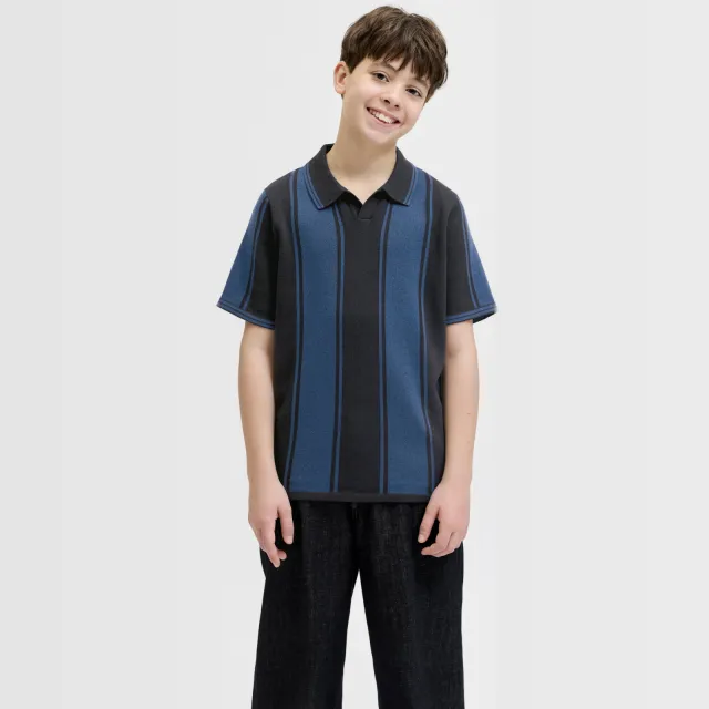 Jack & Jones JUNIOR gestreepte polo blauw gebreid