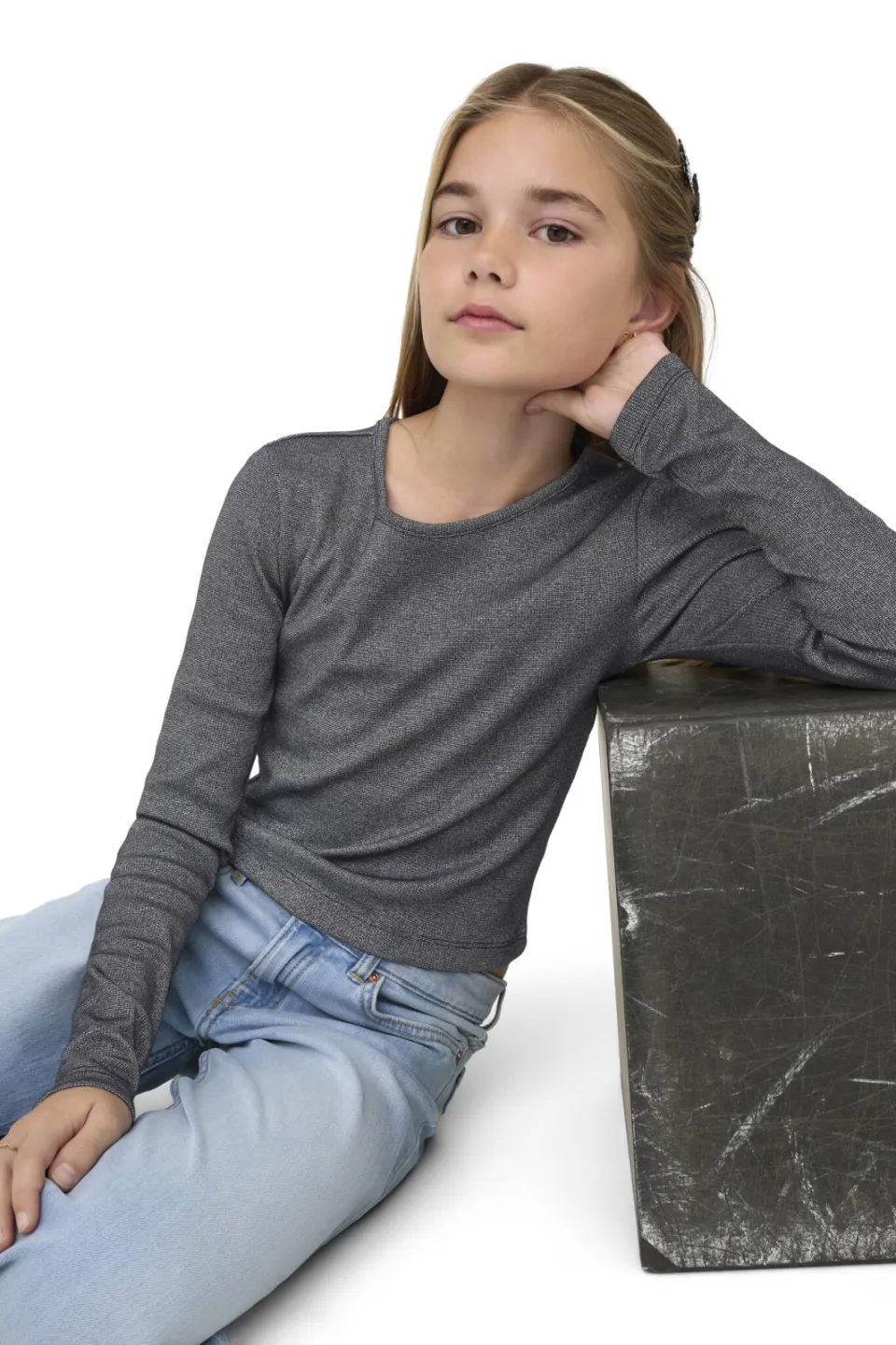 Only glitter top grijs Zwart