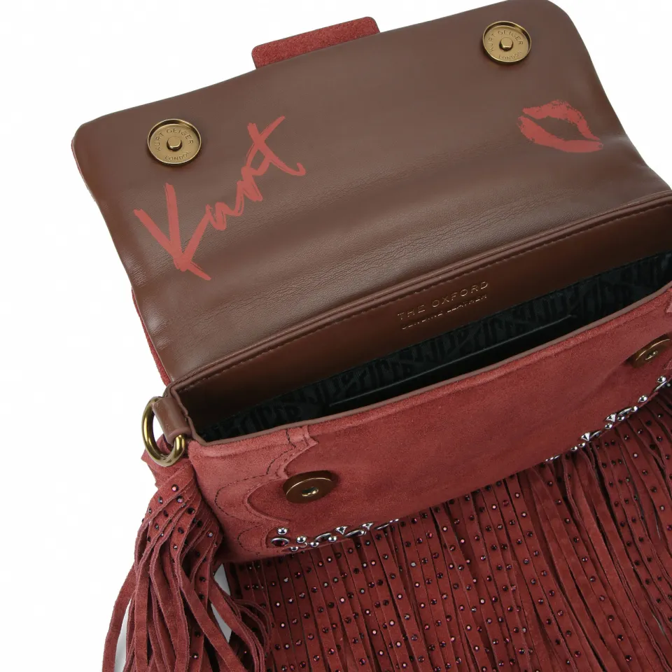 Kurt Geiger Oxford suède schoudertas met franjes donkerrood bordeau, foto 6