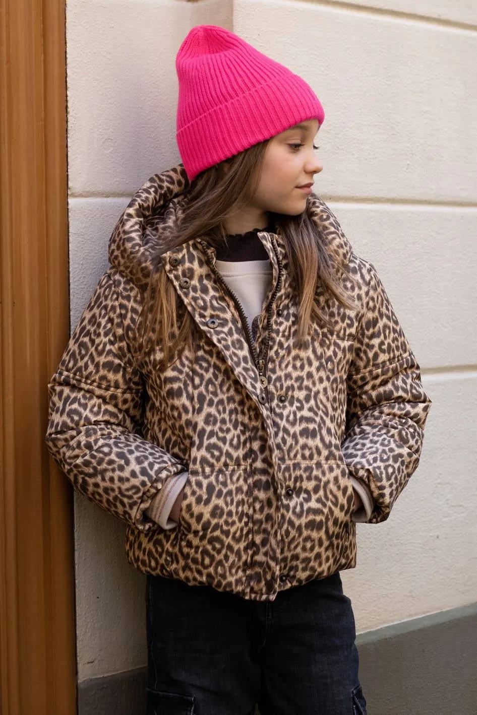 Like Flo quilted winterjas met panterprint bruin