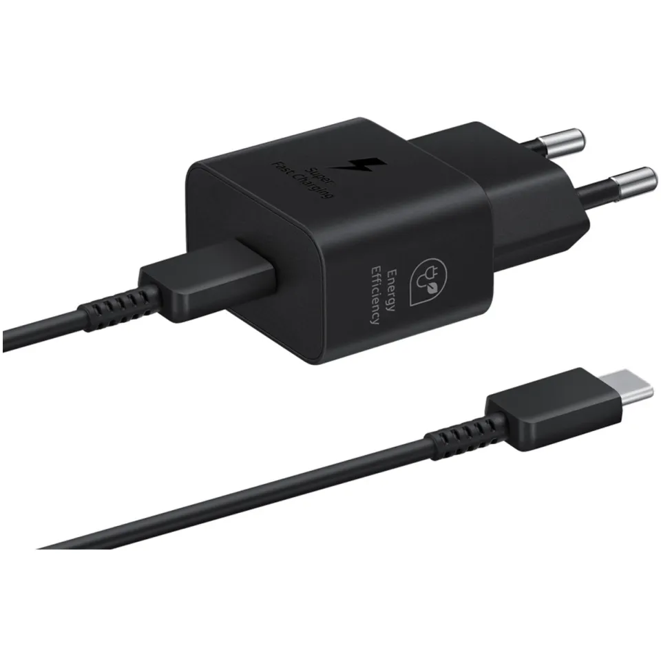 Samsung 25W power adapter met USB-C kabel zwart, foto 3
