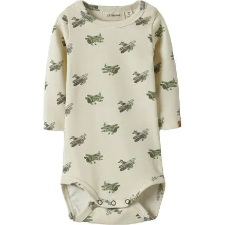 Lil' Atelier BABY romper ecru Jongens Stretchkatoen Ronde hals All over print Ecru/groen