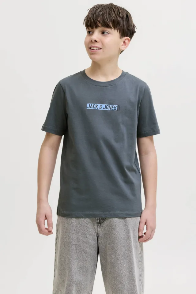 Jack & Jones rechtvallend T-shirt met logo grijsblauw