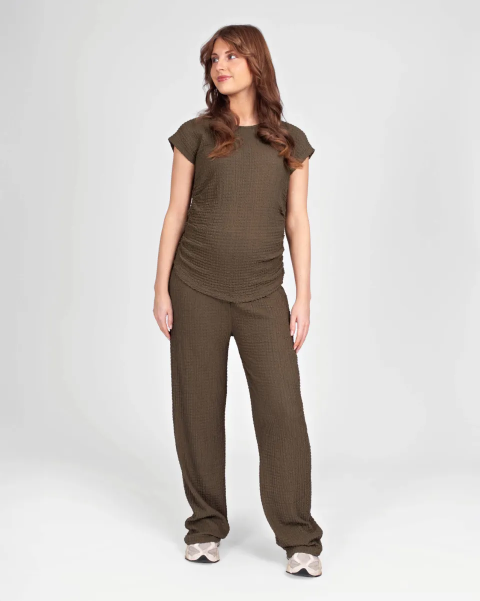 LOVE2WAIT zwangerschapsbroek met textuur olijfgroen
