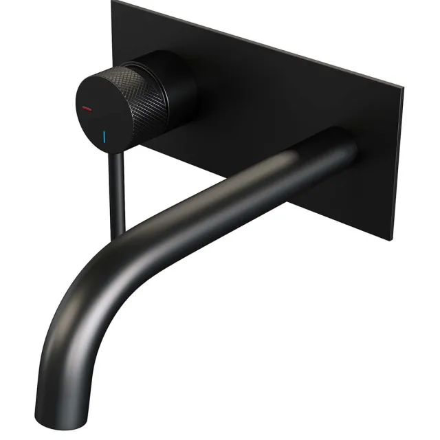Inbouw Wastafelmengkraan Brauer Black Carving Coldstart Gebogen Uitloop Ronde Hendel Links Mat Zwart Met Afdekplaat