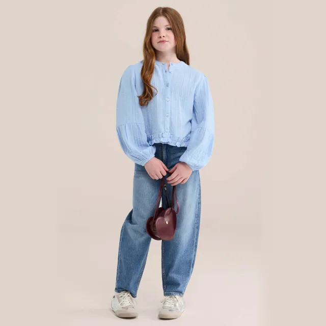WE Fashion blouse met ruches lichtblauw