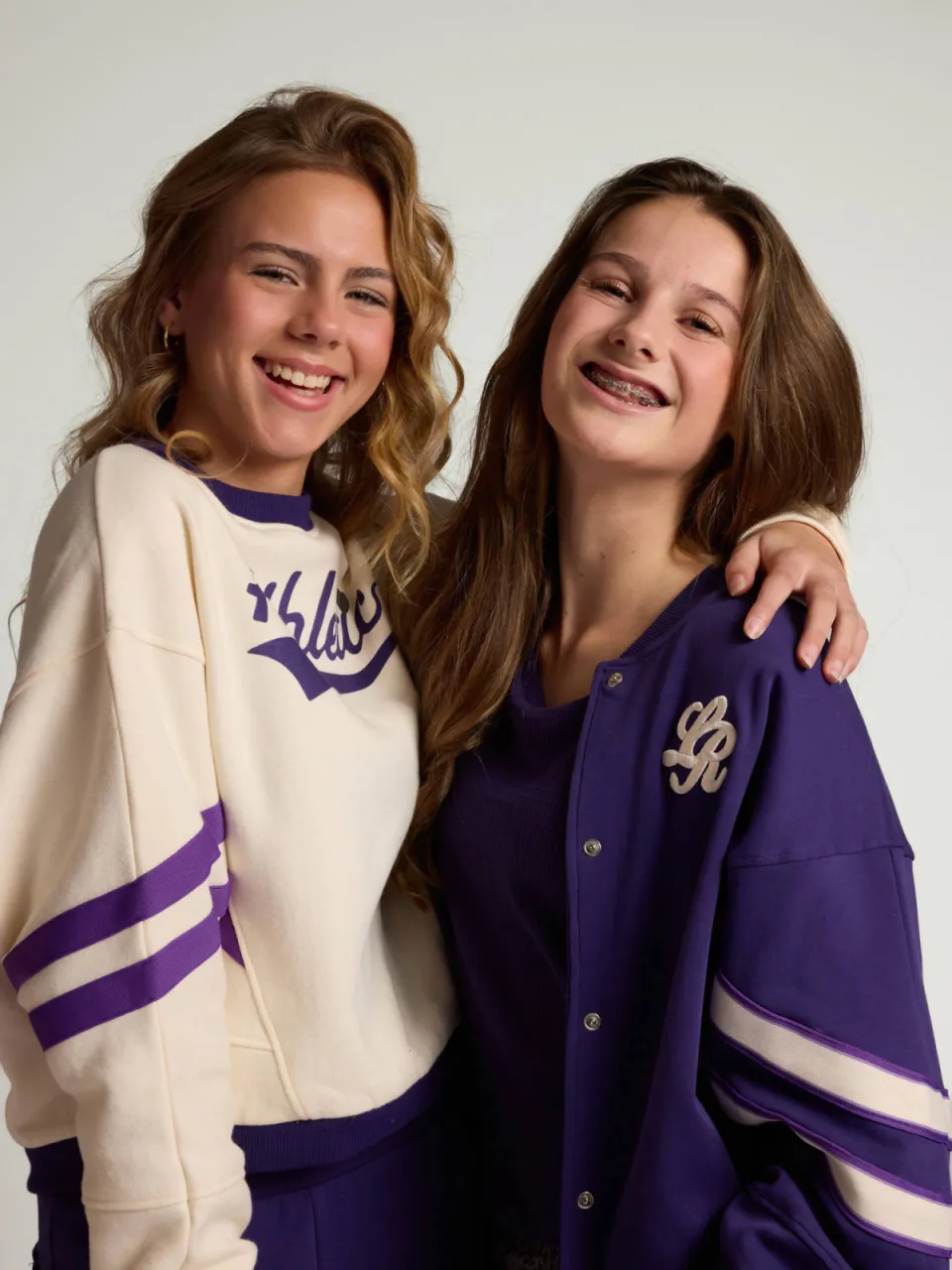 LOOXS 10sixteen oversized gestreepte sweater met tekst - ecru/paars, foto 6