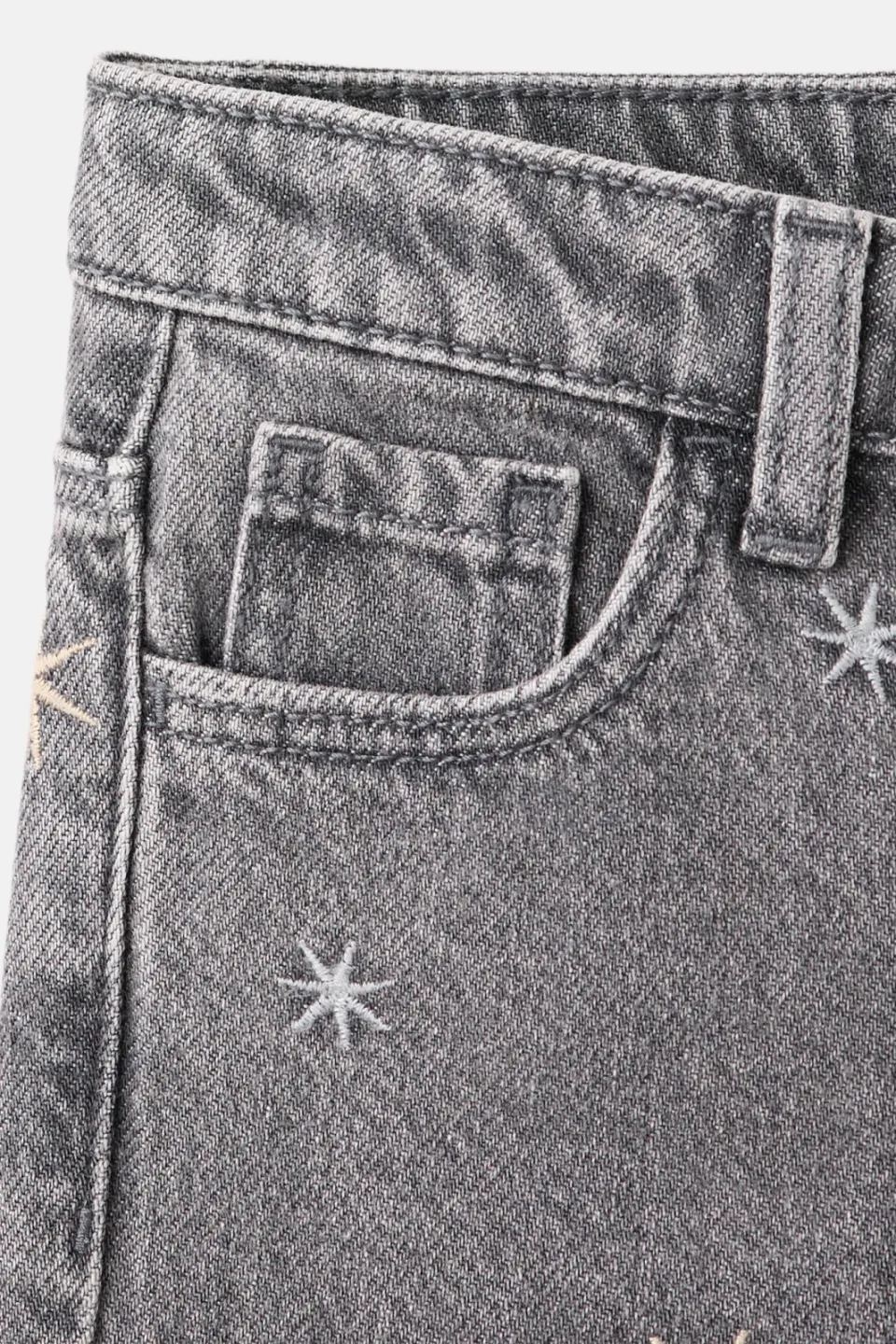 Mango Kids straight leg jeans met borduursels en sterren - grey denim, foto 4