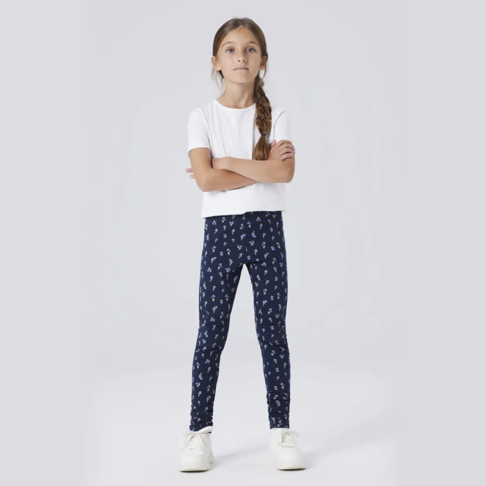 NAME IT slim gebloemde legging donkerblauw