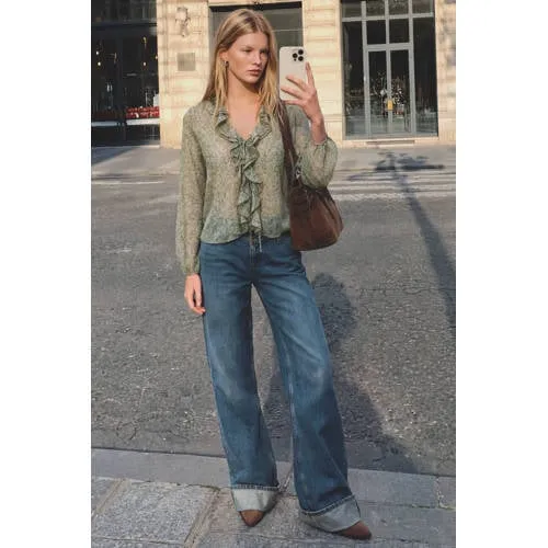 Mango Teen gebloemde blouse met ruches groen, foto 3