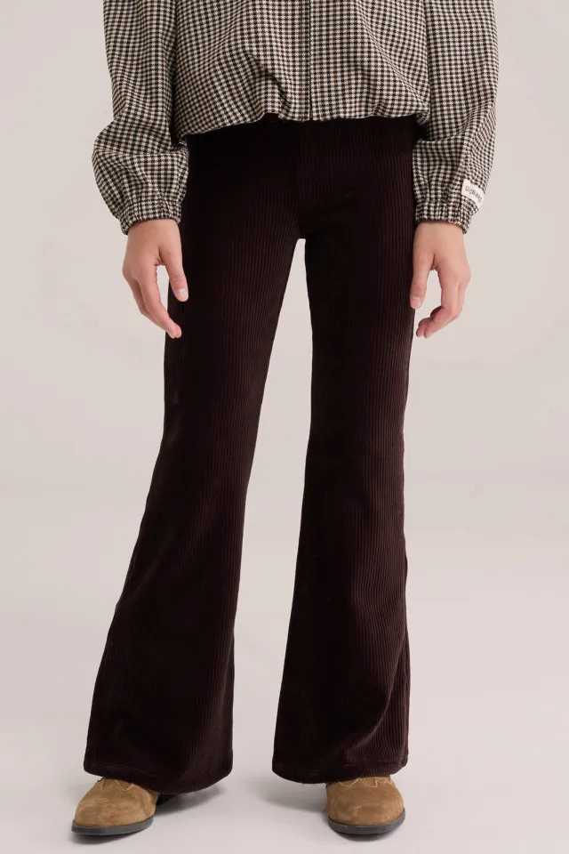 WE Fashion fluwelen flared broek donkerbruin, foto 3