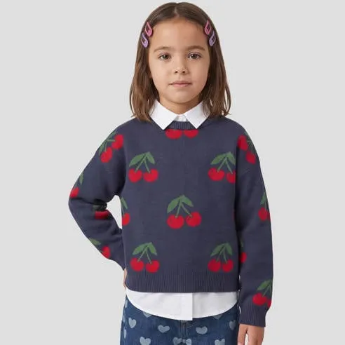 Orange Stars gebreide trui met print - donkerblauw/rood/groen, foto 2