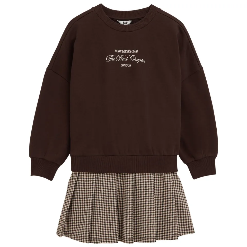 WE Fashion pied-de-poule midi sweatjurk donkerbruin beige, foto 2