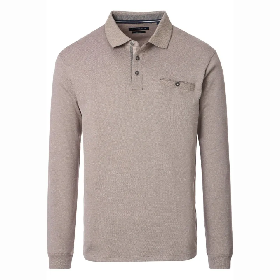 Casa Moda Polo Shirt Lange Mouw Casamoda Long Sleeve Polo Structure Grijs, foto 2