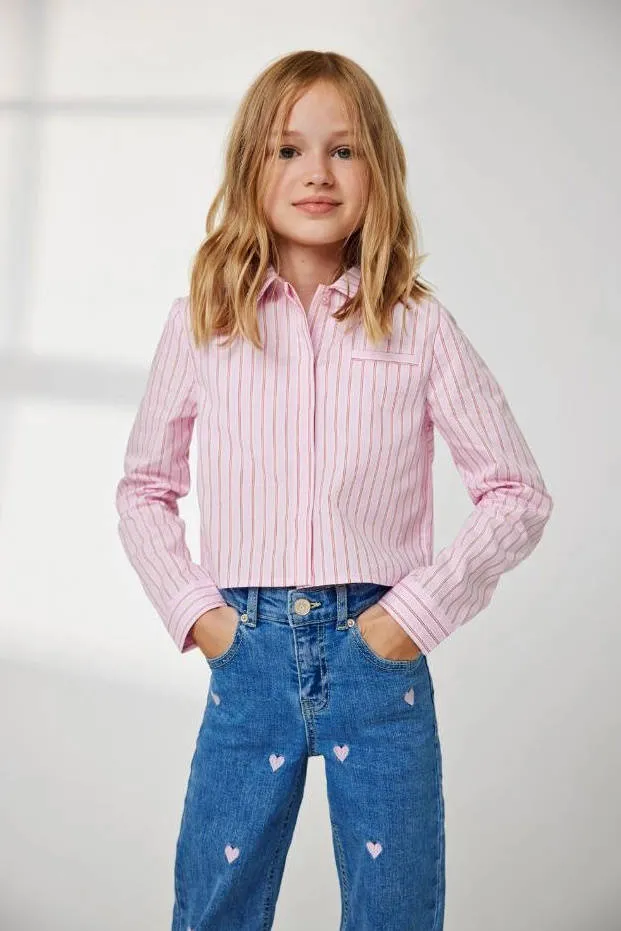Only KIDS ONLY GIRL wide leg jeans KOGJUICY pink hearts Medium blue denim