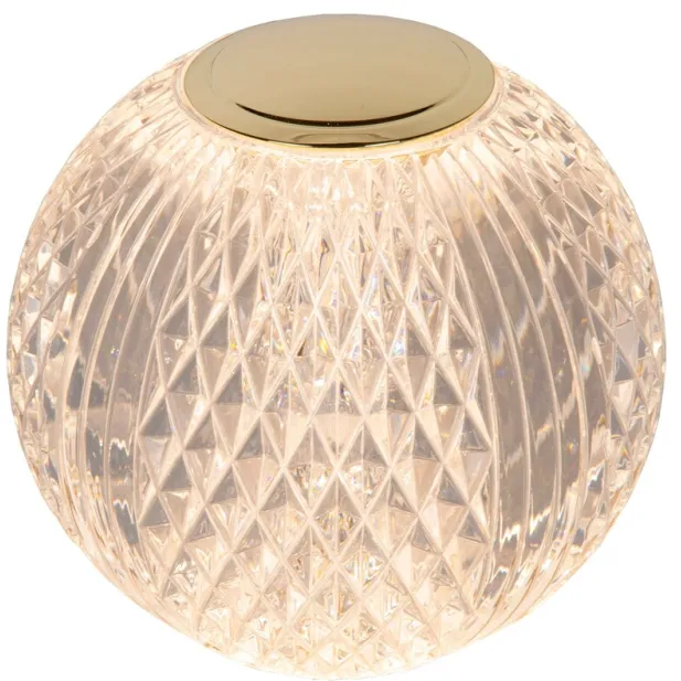 Lucide CINTRA - Oplaadbare Tafellamp - Accu/Batterij - Ø 9 cm - LED Dimb. - 1x1 Transparant, Mat Goud / Messing