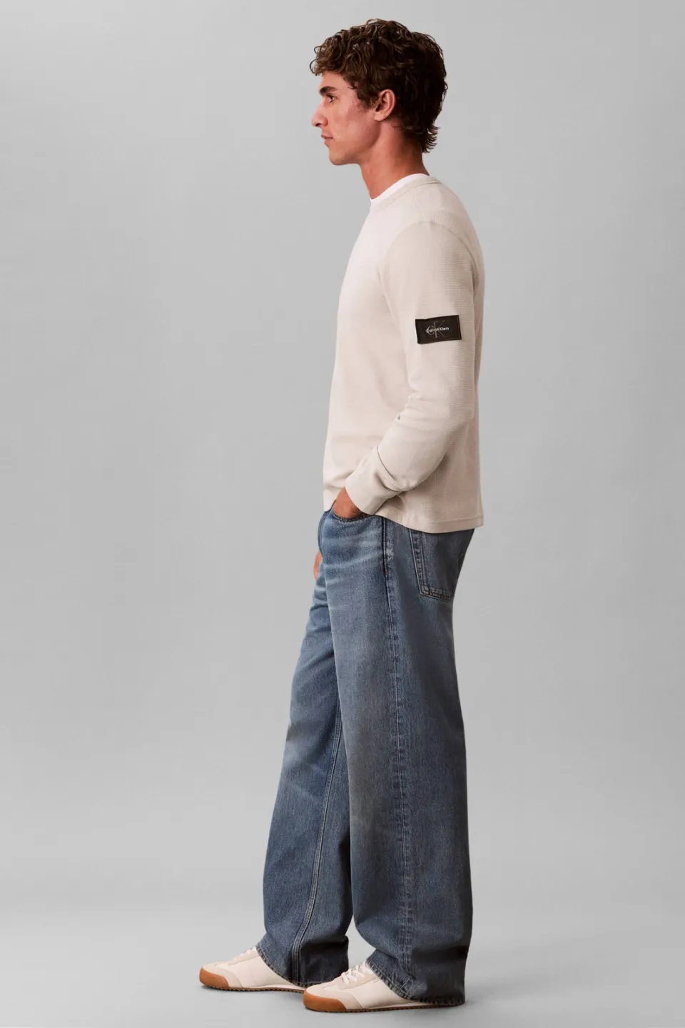 Calvin Klein JEANS regular fit longsleeve met wafelstructuur - moonstruck, foto 5