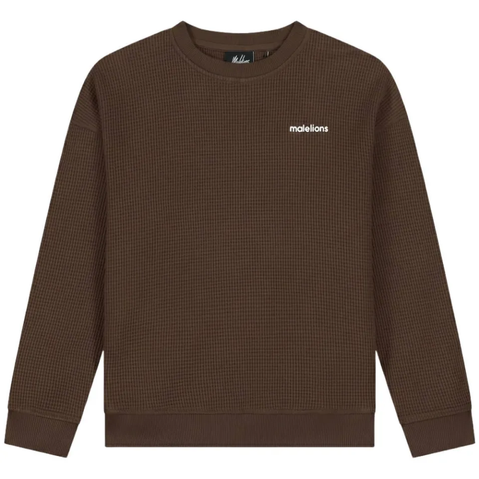 Malelions sweater met wafelstructuur - donkerbruin, foto 2
